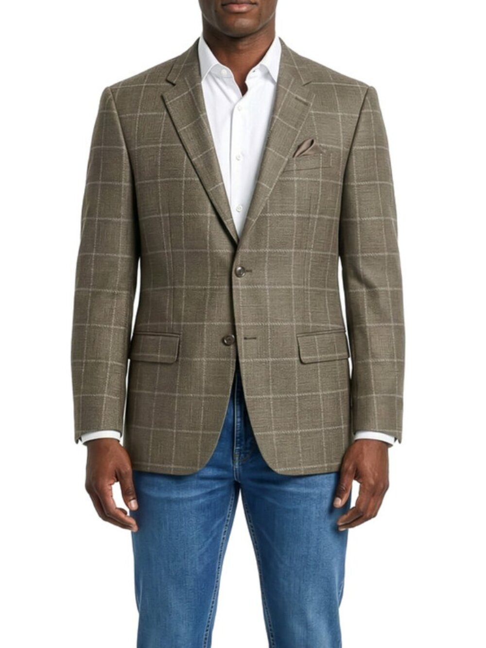 Taupe Textured Windowpane Notch Lapel Modern Fit Men's Jacket